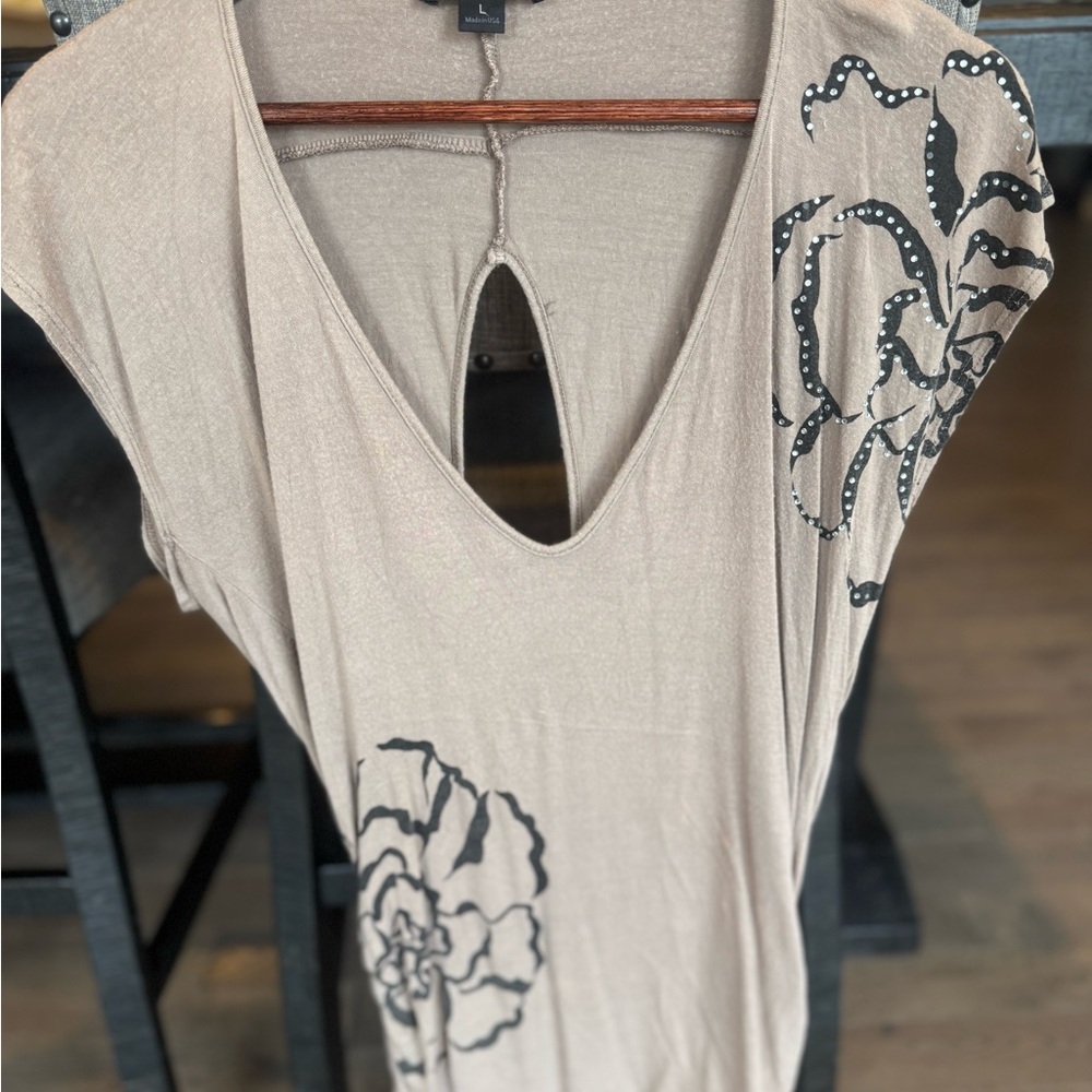 Twentyone Taupe Floral Accent Blouse